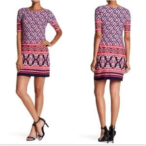 ELIZA J Geo Print Pink Navy White Shift Dress in Size 2